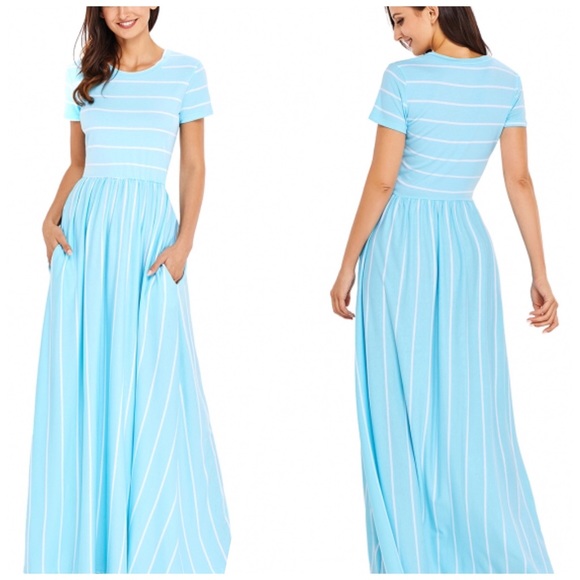 LOFT Blue & White Striped Maxi Dress (Medium)